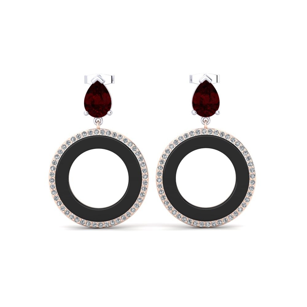 14ct White & Rose Gold Garnet Women's Earring Staub