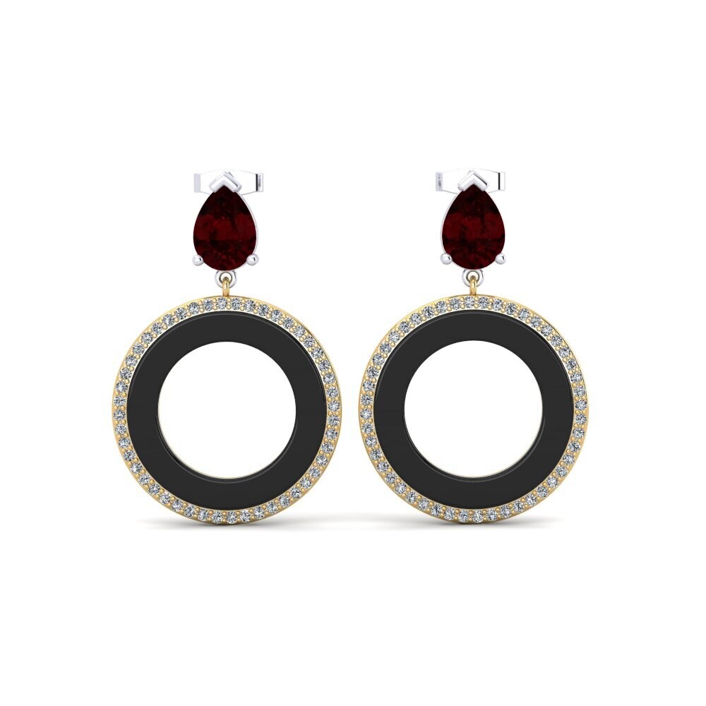 9ct White & Yellow Gold Garnet Women's Earring Staub