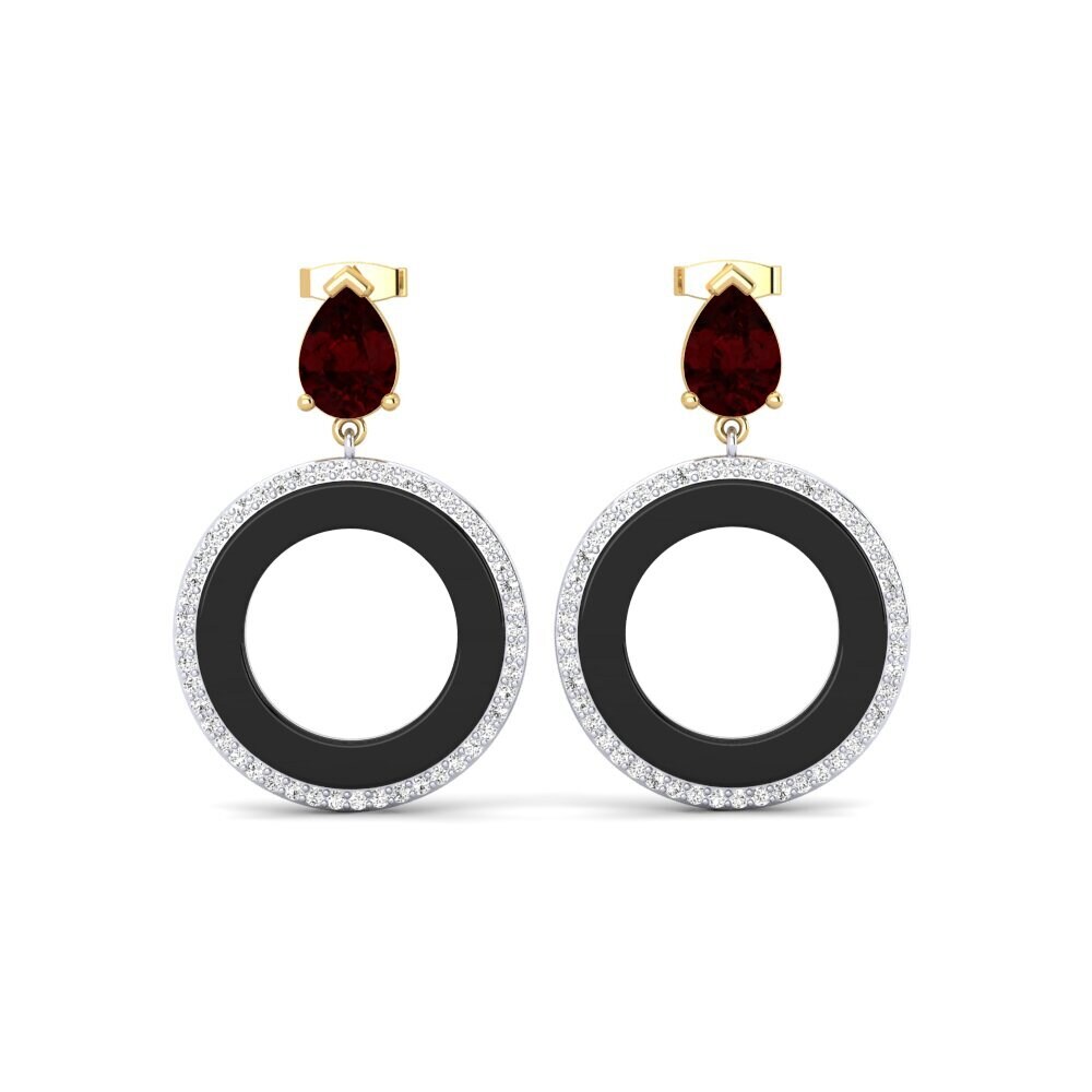 14ct Yellow & White Gold Garnet Women's Earring Staub