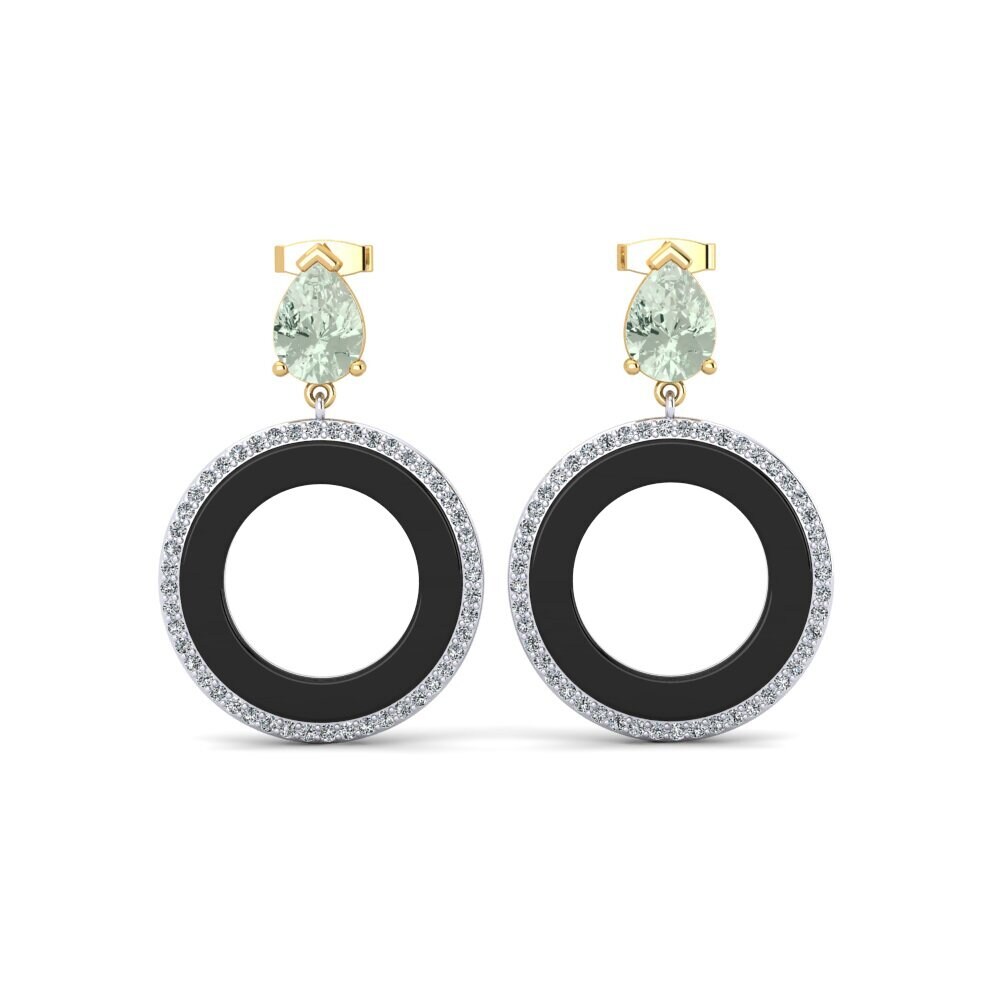 18ct Yellow & White Gold Green Amethyst Women's Earring Staub