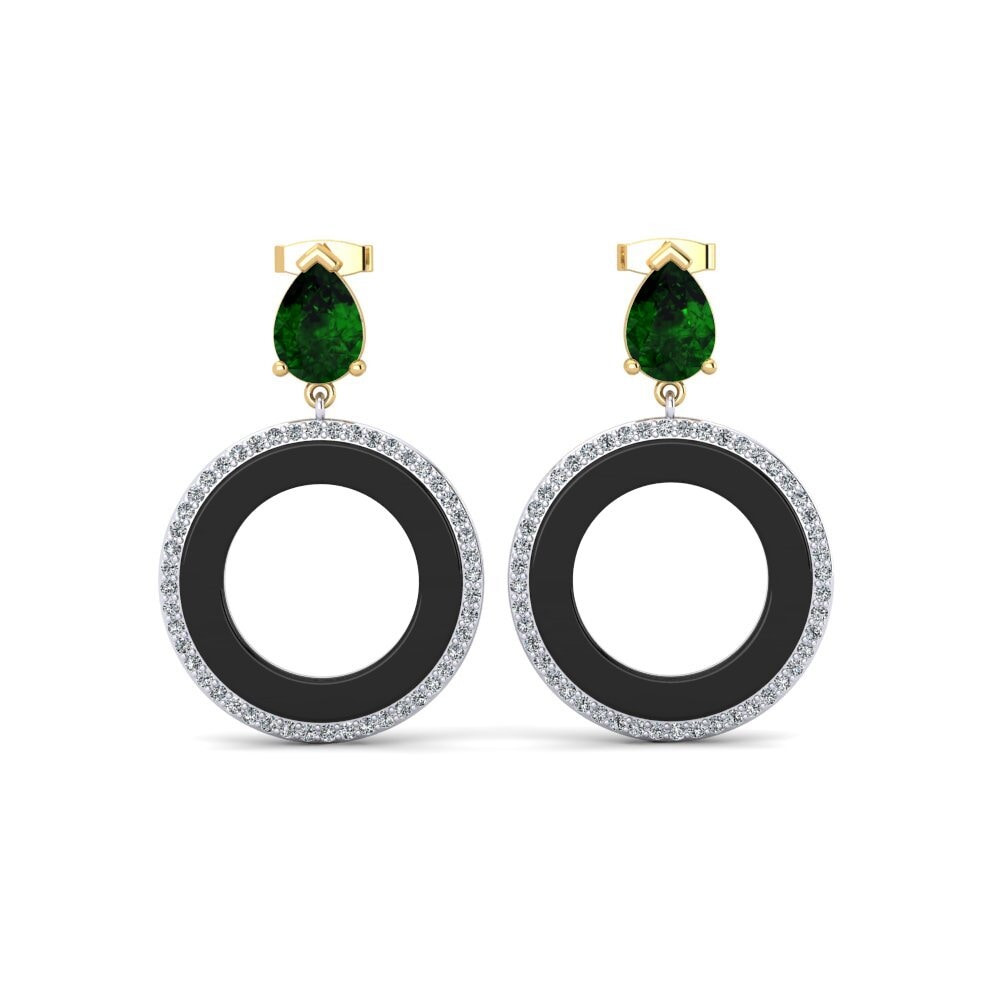 14ct Yellow & White Gold Green Tourmaline Women's Earring Staub