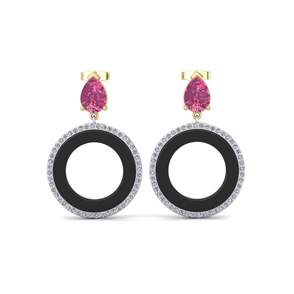 14ct Yellow & White Gold Pink Tourmaline Women's Earring Staub
