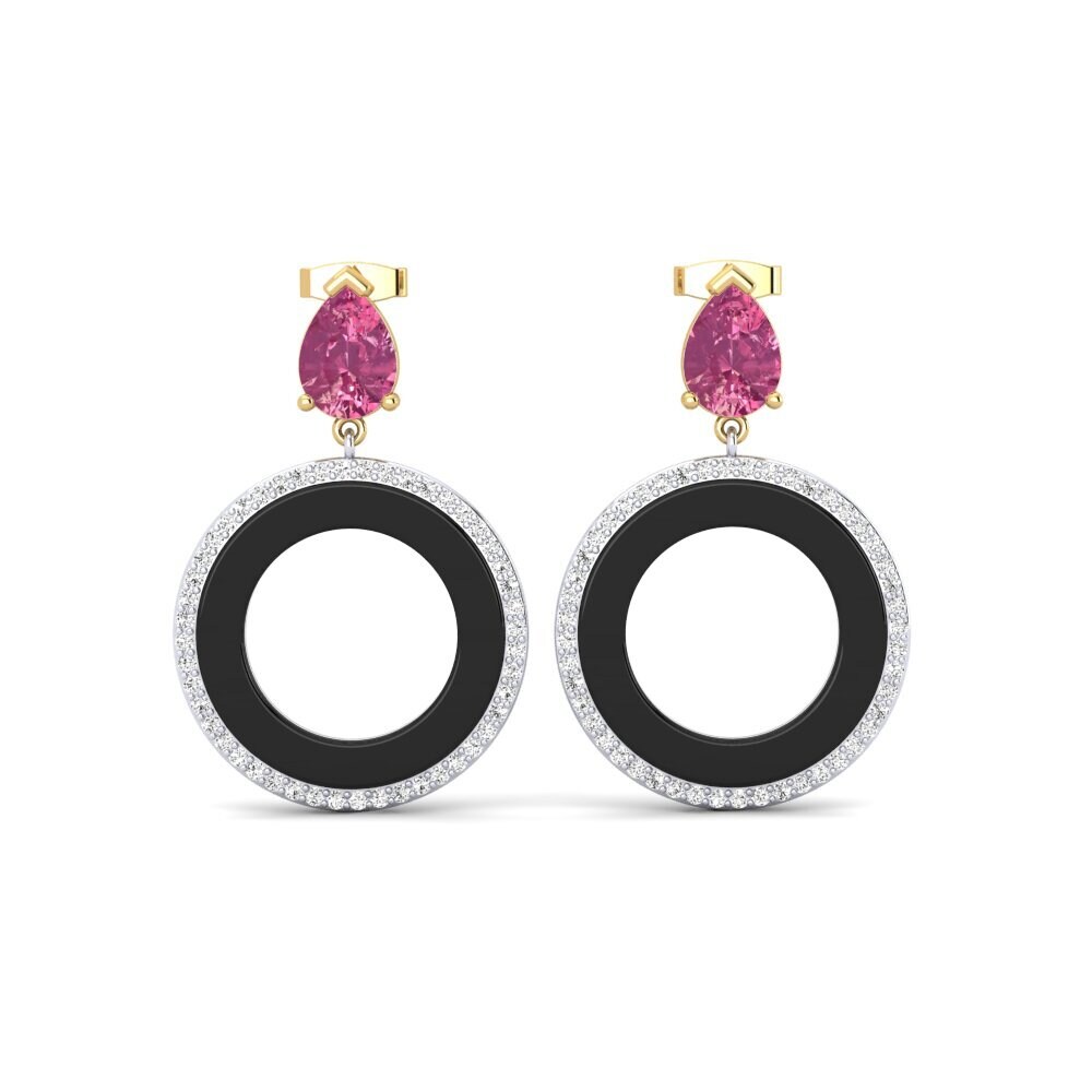 9ct Yellow / White Gold Pink Tourmaline Women's Earring Staub