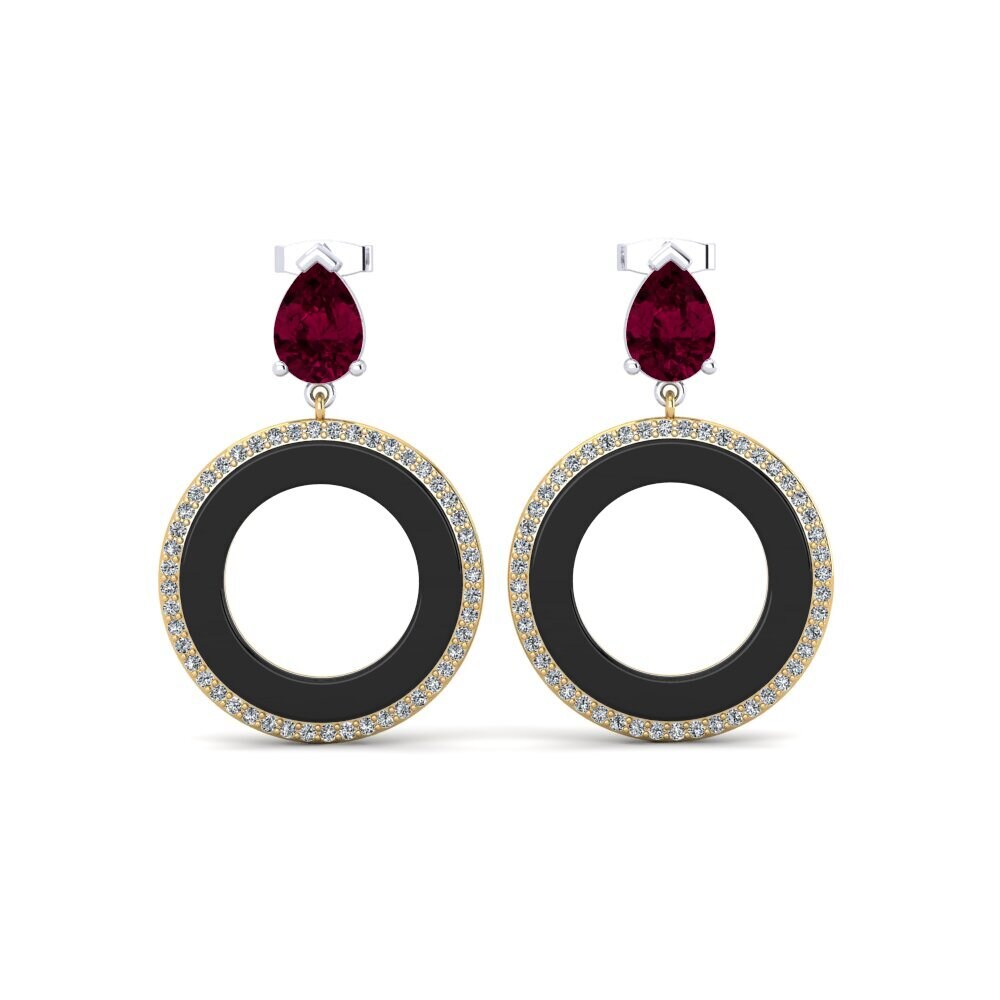 14ct White & Yellow Gold Rhodolite Garnet Women's Earring Staub