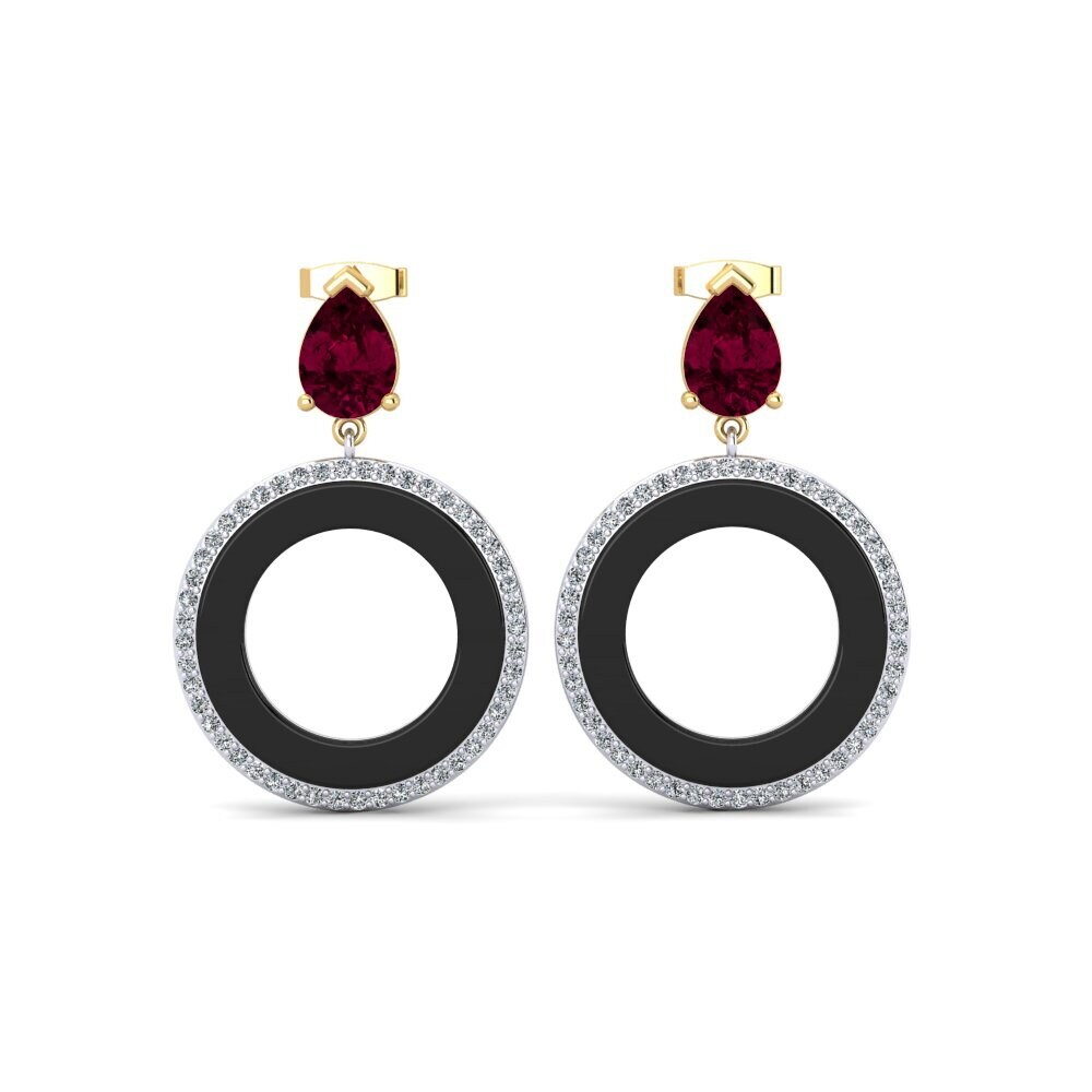 18ct Yellow & White Gold Rhodolite Garnet Women's Earring Staub