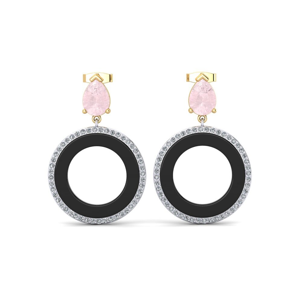 18ct Yellow & White Gold Rose Quartz Women's Earring Staub
