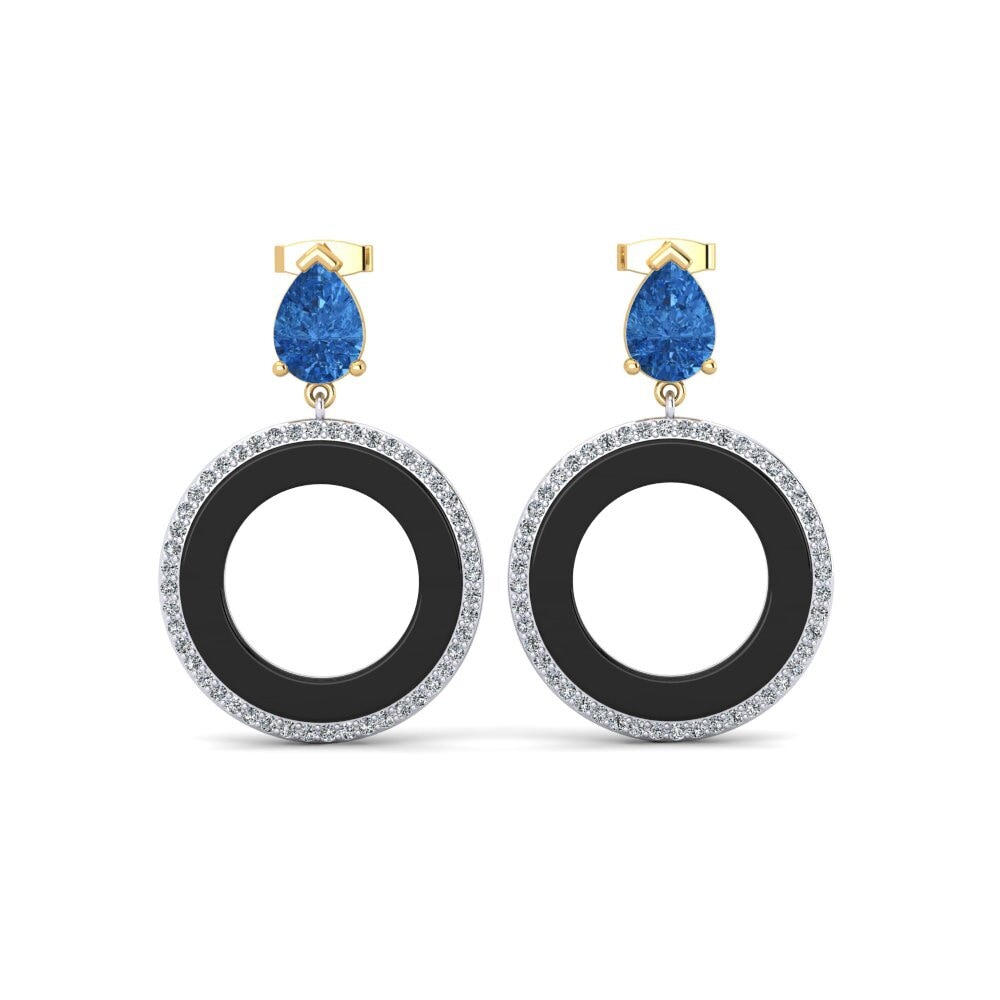 9ct Yellow & White Gold Dark Blue Zirconia Women's Earring Staub