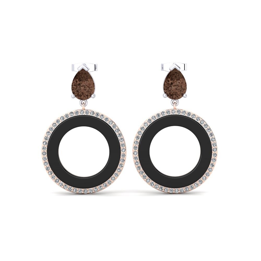 14ct White & Rose Gold Smoky Quartz Women's Earring Staub
