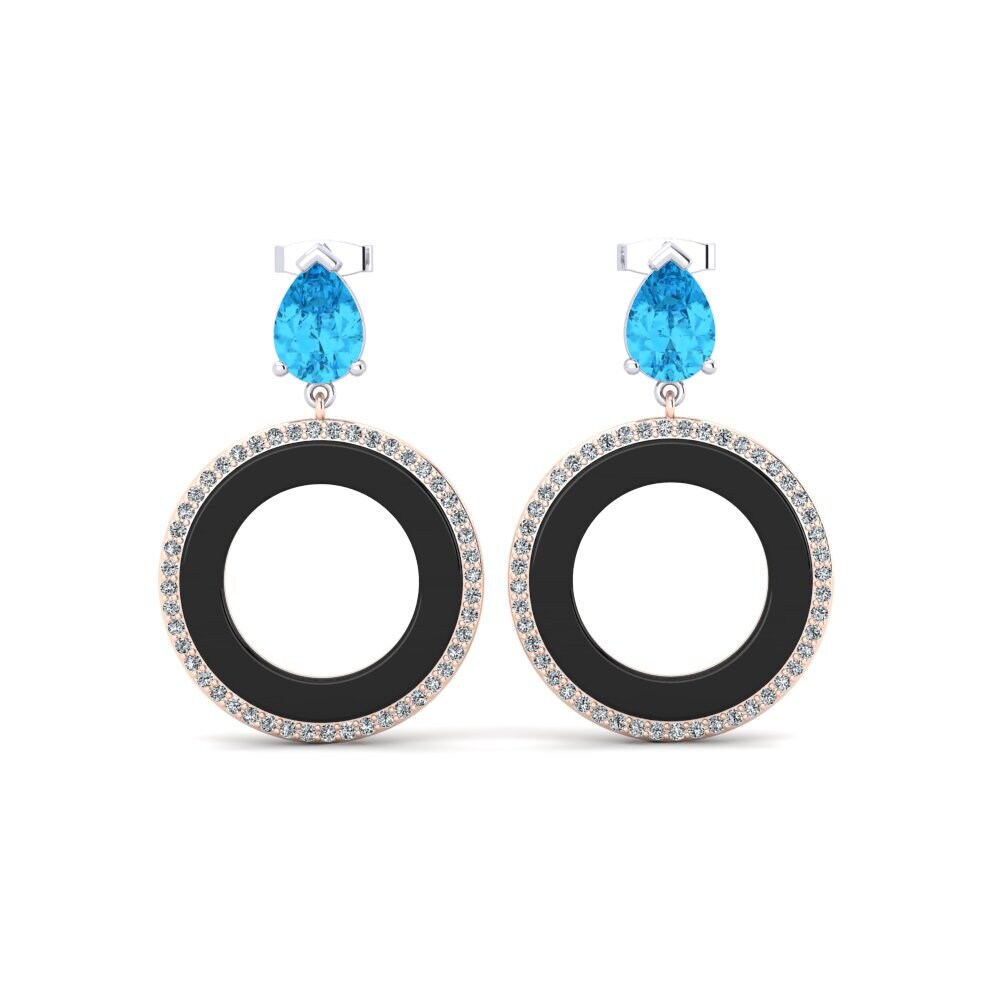 14ct White & Rose Gold Blue Topaz Women's Earring Staub
