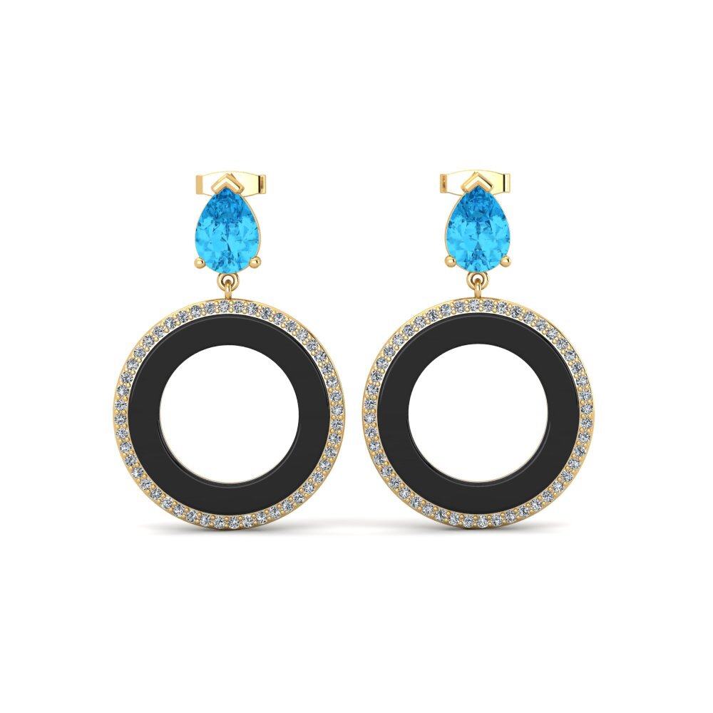 9ct Yellow Gold Blue Topaz Women's Earring Staub