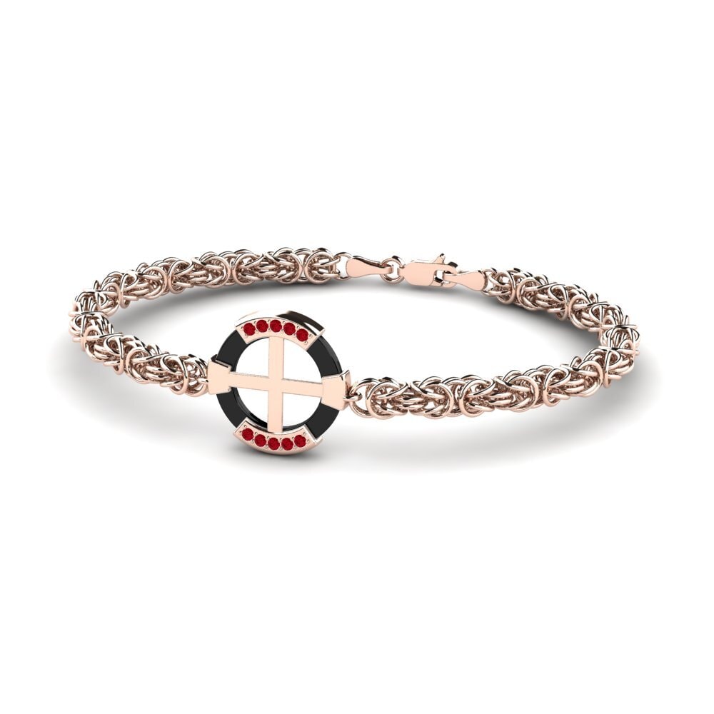 14k Oro Rosa Circonita Roja Pulsera para hombre Stauffer