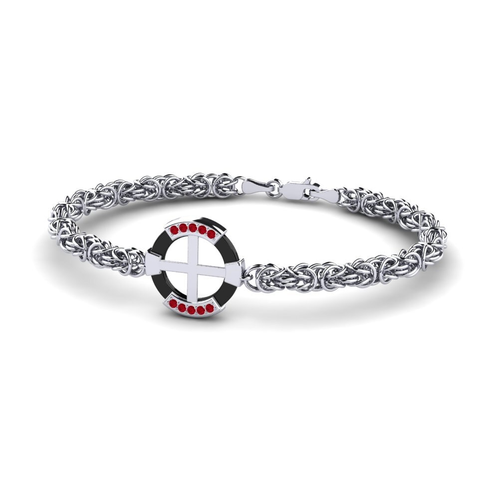 14ct White Gold Red Zirconia Men's Bracelet Stauffer