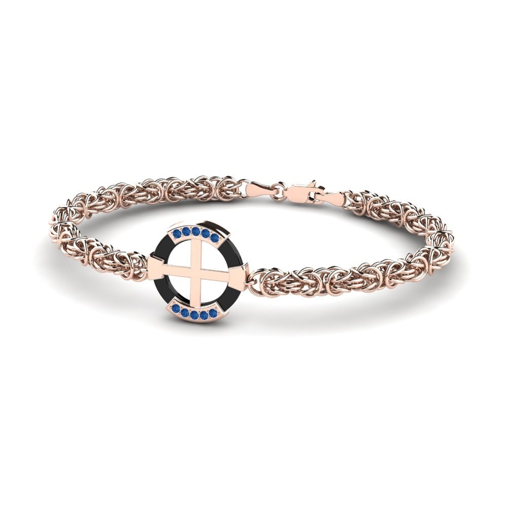 14ct Rose Gold Dark Blue Zirconia Men's Bracelet Stauffer