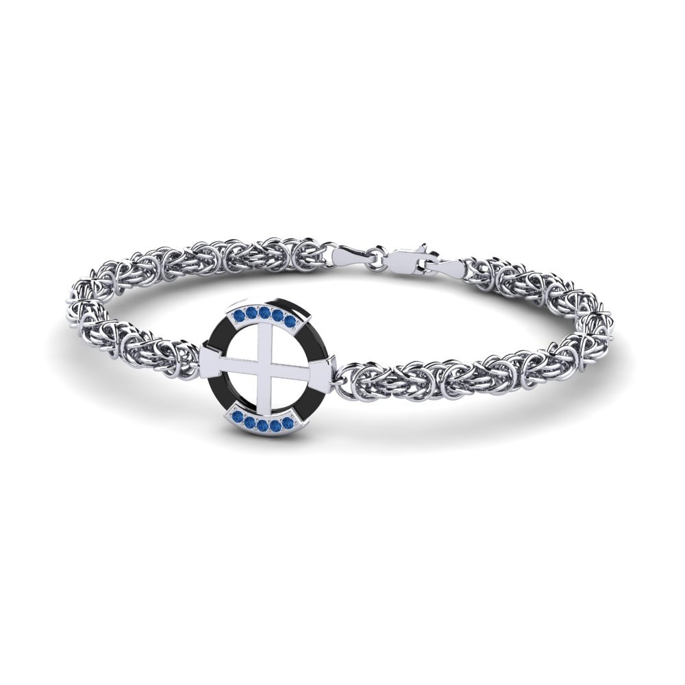 White Silver Dark Blue Zirconia Men's Bracelet Stauffer