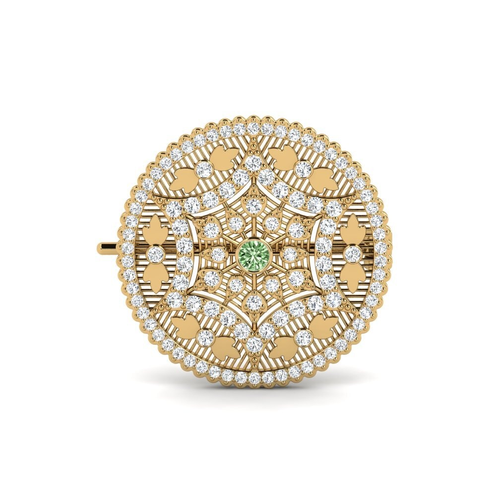 Gelbgold 375 Grüner Diamant Brosche Stich