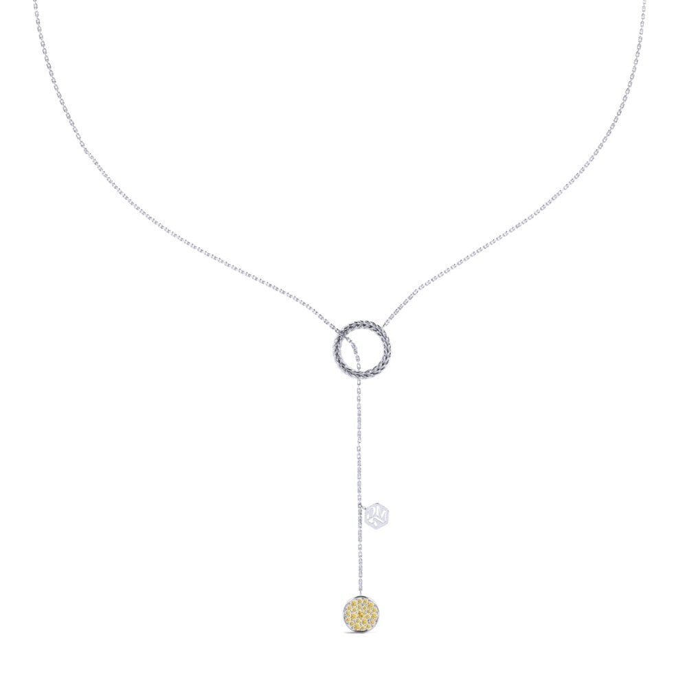 9ct White Gold Yellow Diamond Women's Necklace Stitch