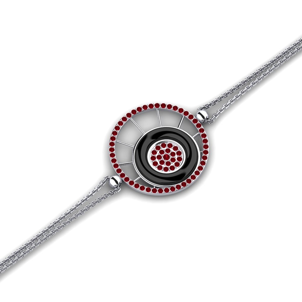 14k Oro Blanco Circonita Roja Pulsera de Mujer Stoll