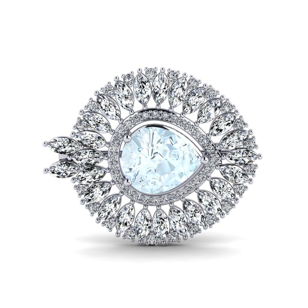 14ct White Gold Aquamarine Brooch Stowe