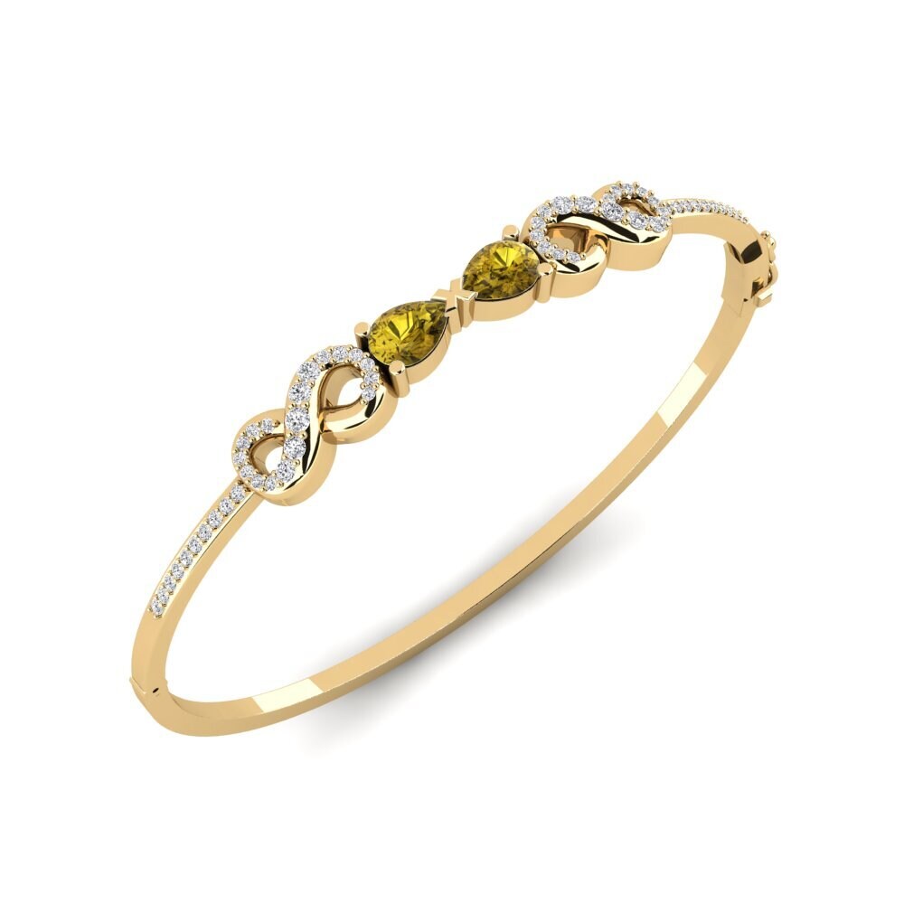 18ct Yellow Gold Brown Zircon Women's Bangle Streamin