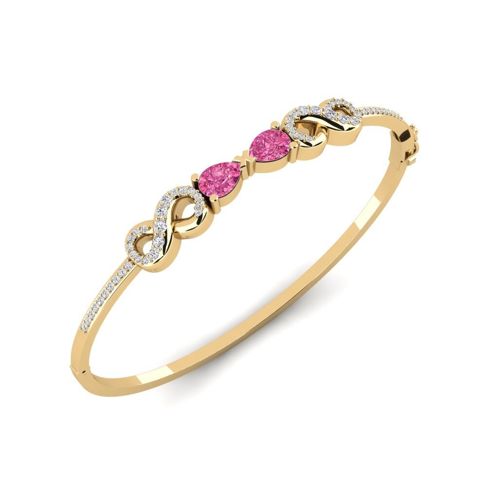 18ct Yellow Gold Pink Tourmaline Women's Bangle Streamin