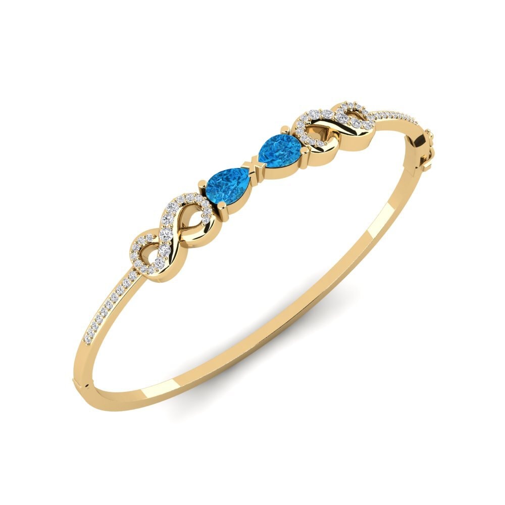 9ct Yellow Gold Blue Topaz Women's Bangle Streamin
