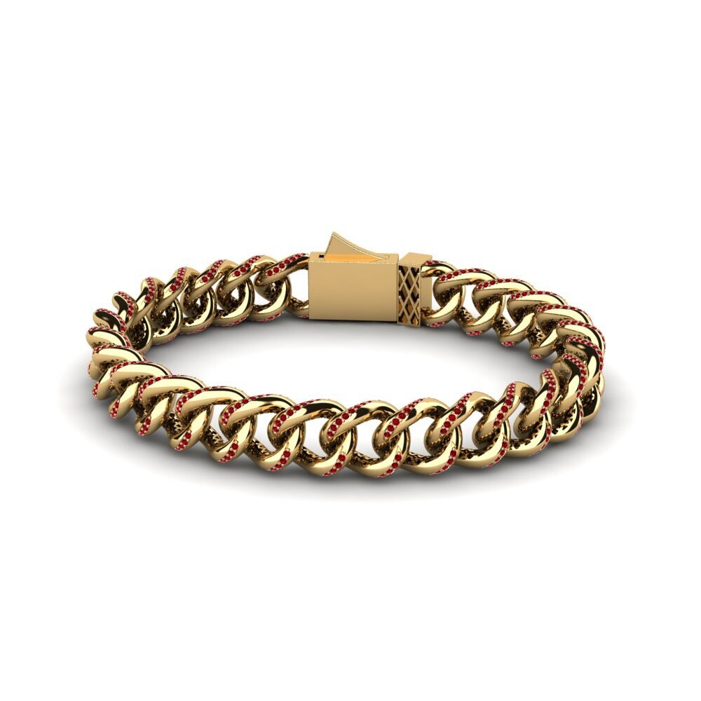 14k Oro Amarillo Circonita Roja Pulsera de Mujer Strizzes