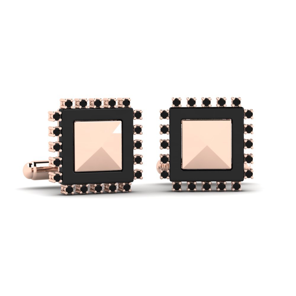 14ct Rose Gold Black Sapphire Cufflink Strouth