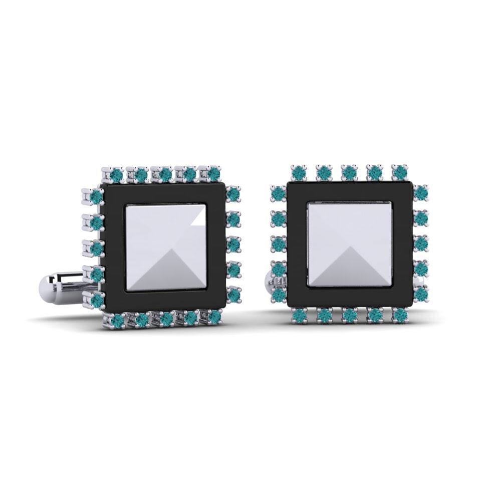 9ct White Gold Blue Diamond Cufflink Strouth