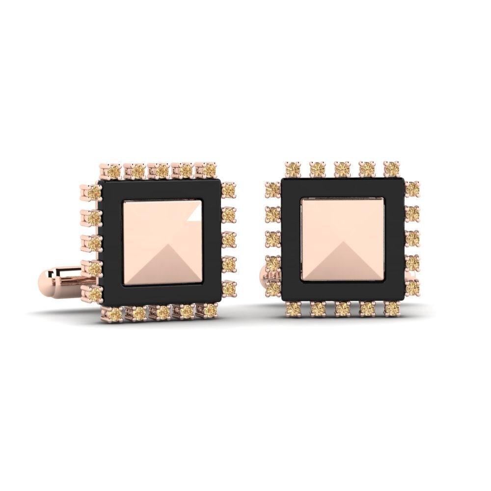 14ct Rose Gold Brown Diamond Cufflink Strouth