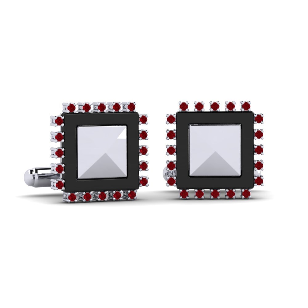 9ct White Gold Red Zirconia Cufflink Strouth