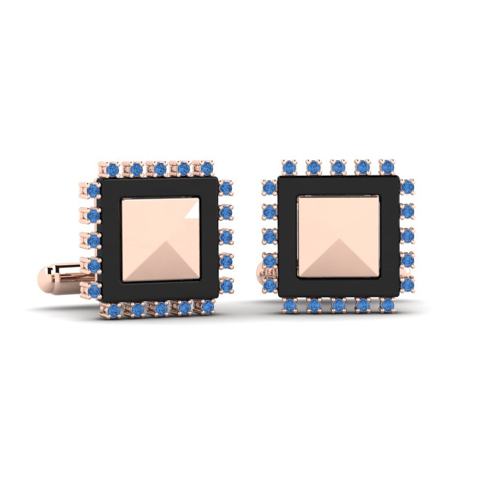 14ct Rose Gold Dark Blue Zirconia Cufflink Strouth