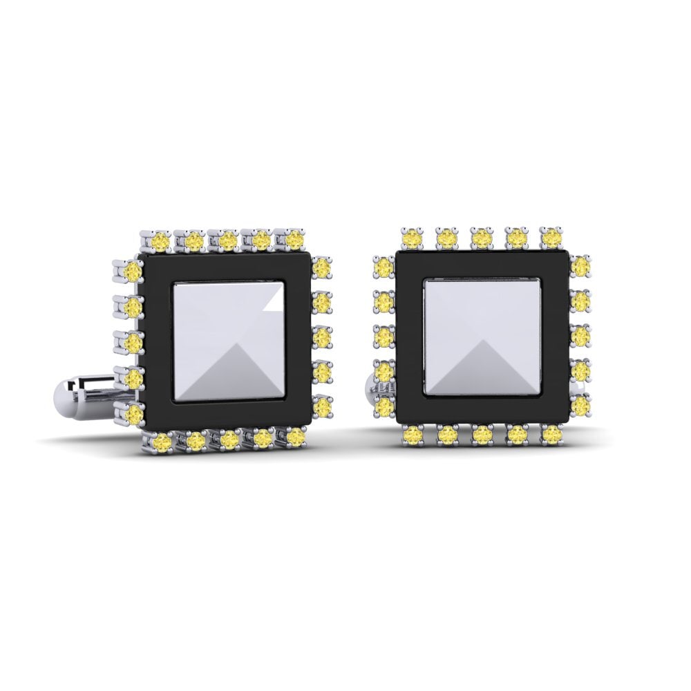 9ct White Gold Yellow Sapphire Cufflink Strouth