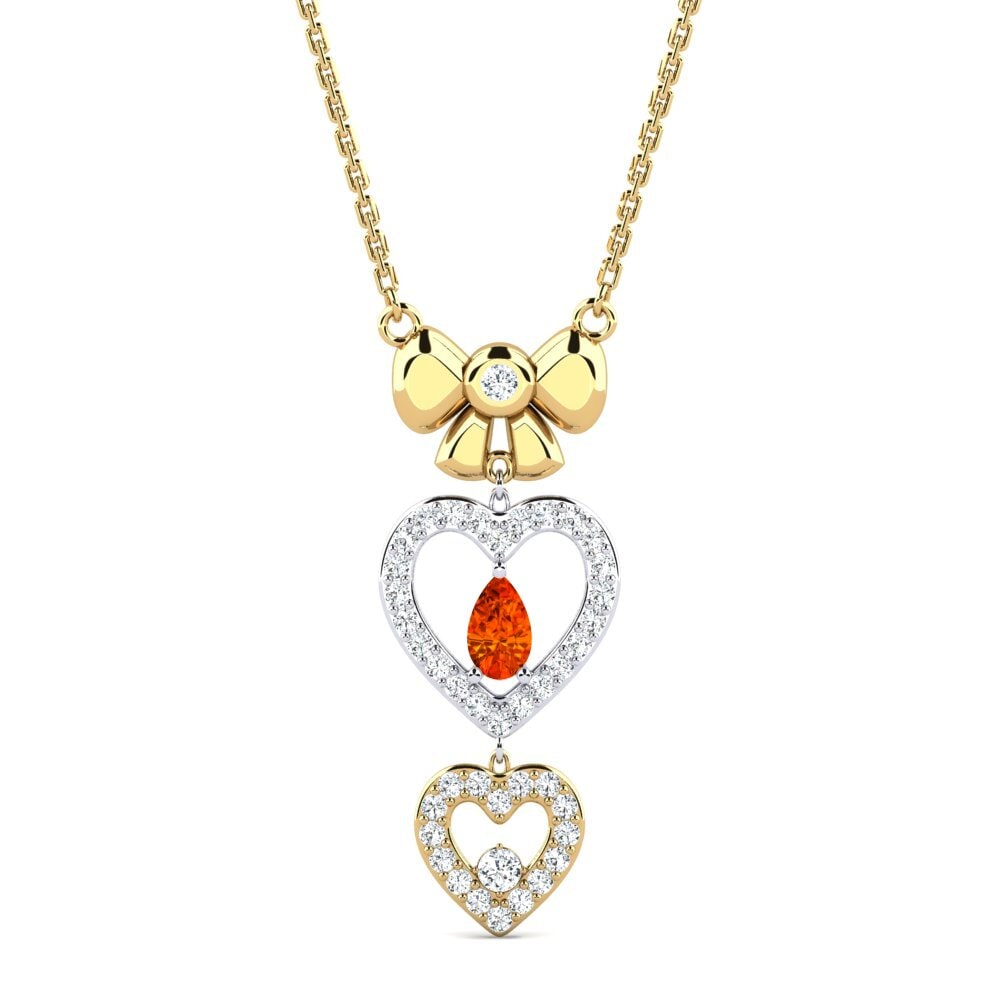 14k Oro Amarillo & Blanco Zafiro Naranja Collar de Mujer Stunkny