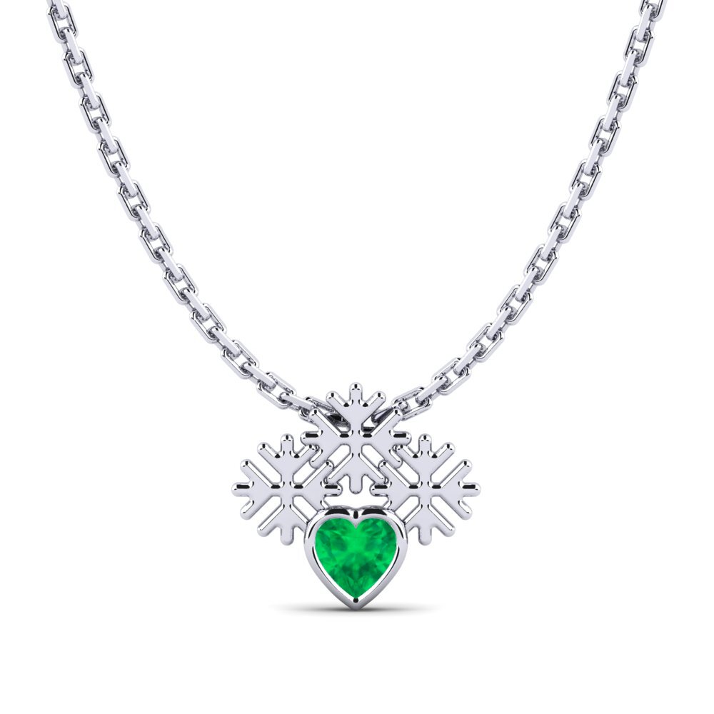 14k Oro Blanco Esmeralda Colgante de Mujer Stykke