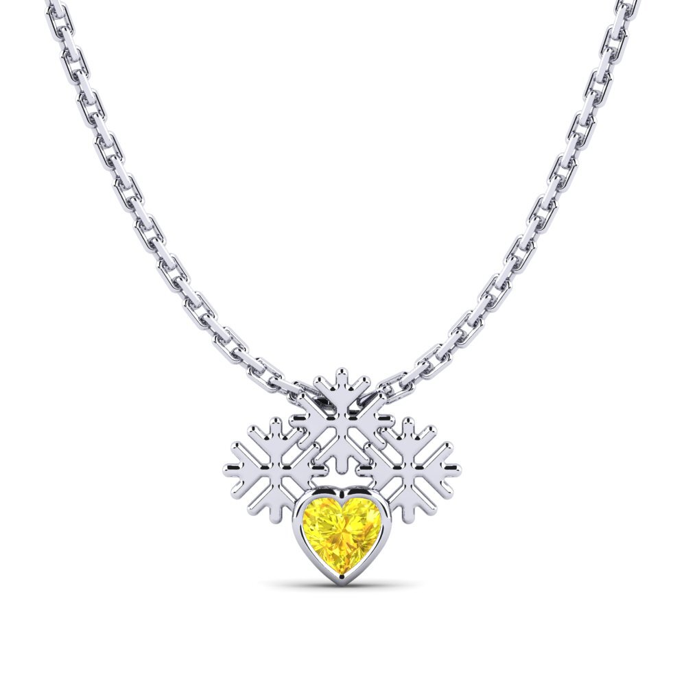 18k Oro Blanco Zafiro amarillo Colgante de Mujer Stykke