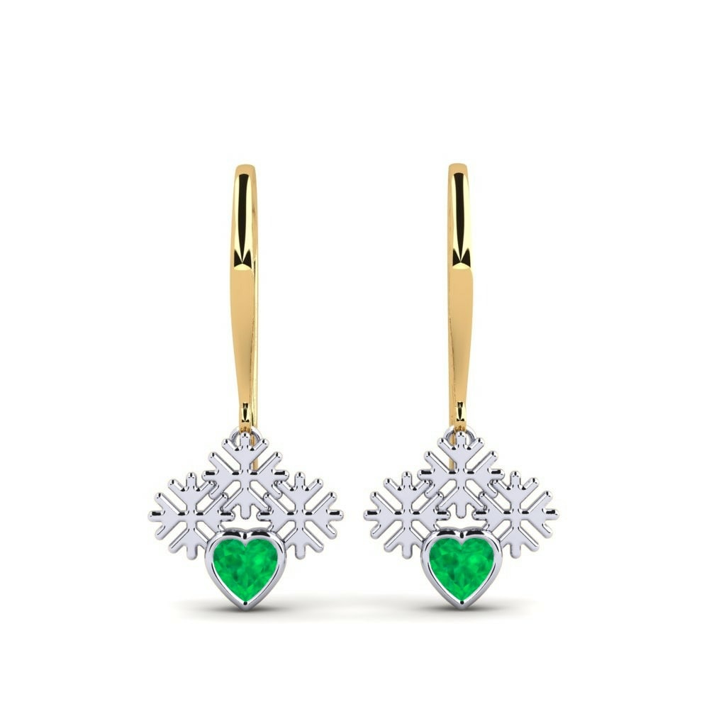 Drops & Dangle Earrings GLAMIRA Stykkeear 585 Yellow & White Gold Emerald
