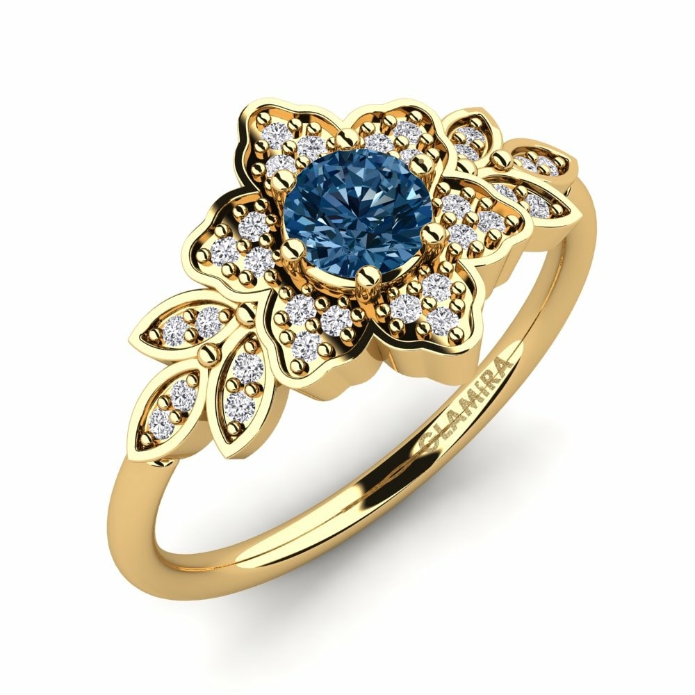 Or Jaune 9k Diamant Bleu Bague Sueann