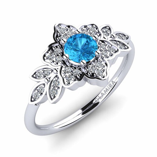 Ring Sueann 585 White Gold & Blue Topaz & Swarovski Crystal