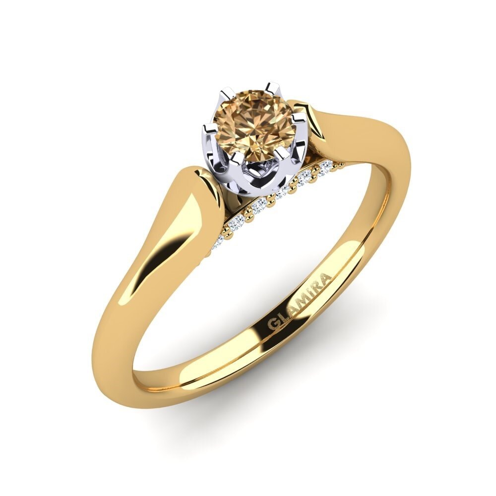 14k Oro Amarillo \u0026 Blanco Redondo Diamante Anillo de compromiso Suela 0.25 crt, image size:1000x1000