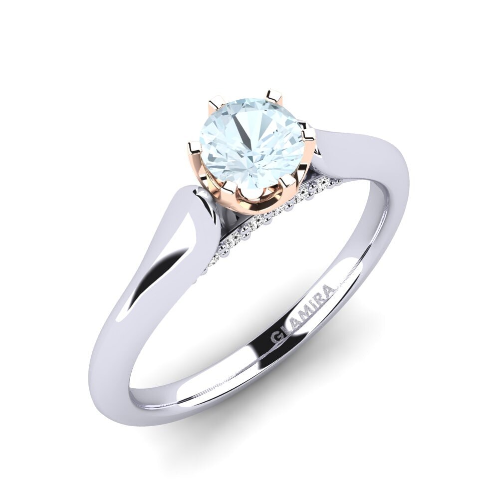 9k Oro blanco y rosa Redondo Diamante Anillo de compromiso Suela, image size:1000x1000