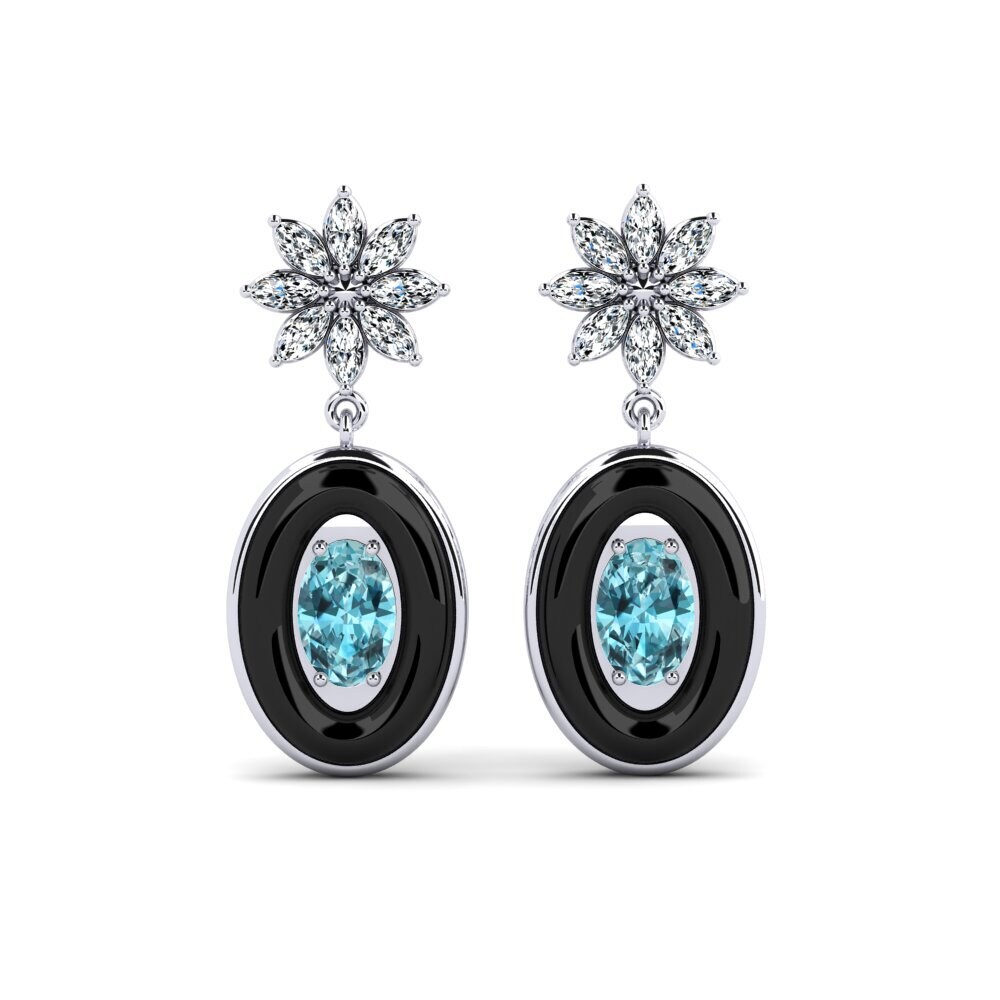 950 Palladium Blue Zircon Women's Earring Suggs