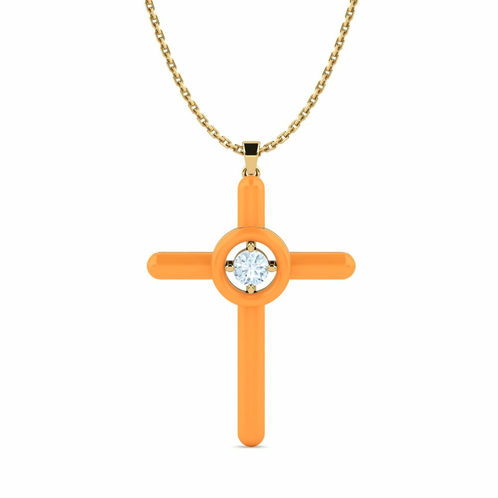 Dây chuyền Vàng 9K Đá Aquamarine Cross