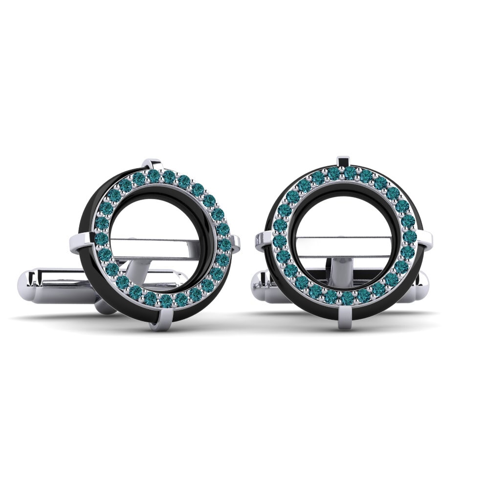 9ct White Gold Blue Diamond Cufflink Sullins