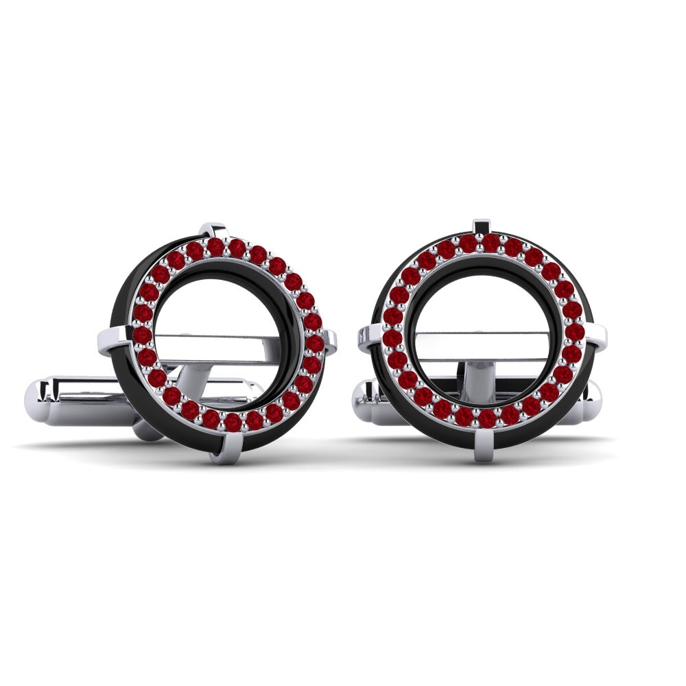 9ct White Gold Red Zirconia Cufflink Sullins