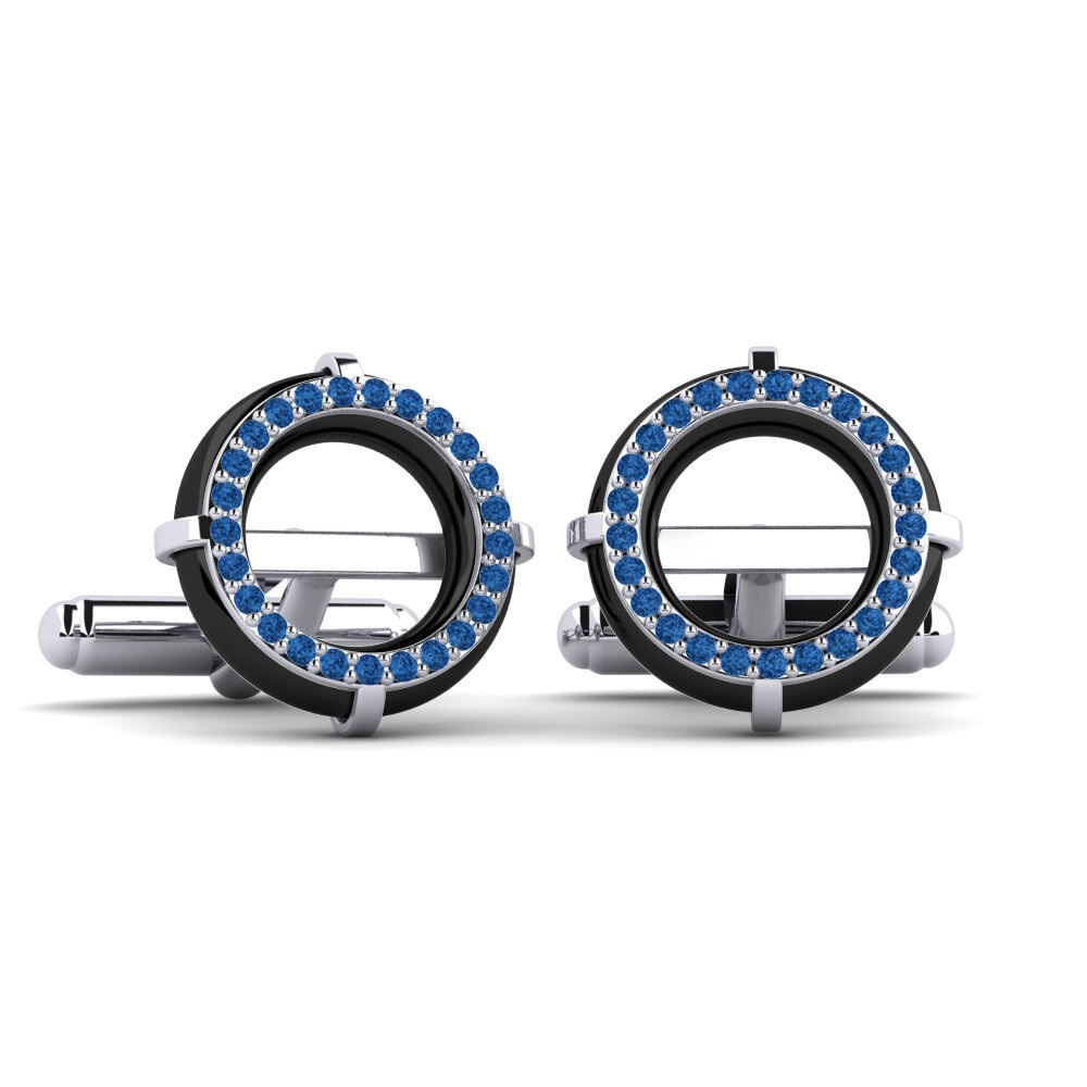 White Silver Dark Blue Zirconia Cufflink Sullins