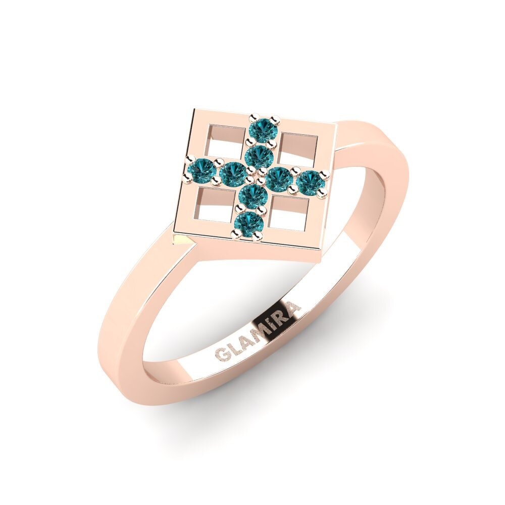 14k Oro Rosa Diamante Azul Anillo Sundry