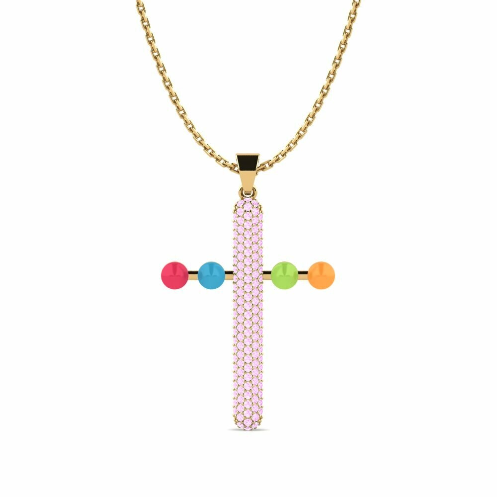 Dây chuyền Vàng 9K Đá Sapphire Hồng Cross