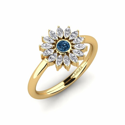 Anillo Susheela Oro Amarillo 585 & Diamante Azul & Diamante