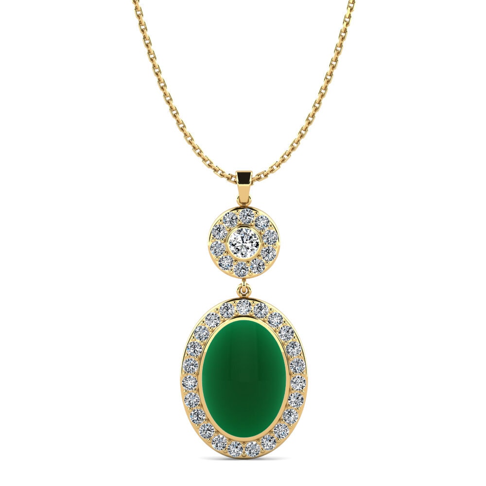 9k Oro Amarillo Esmeralda Cabujón Colgante de Mujer Suyil