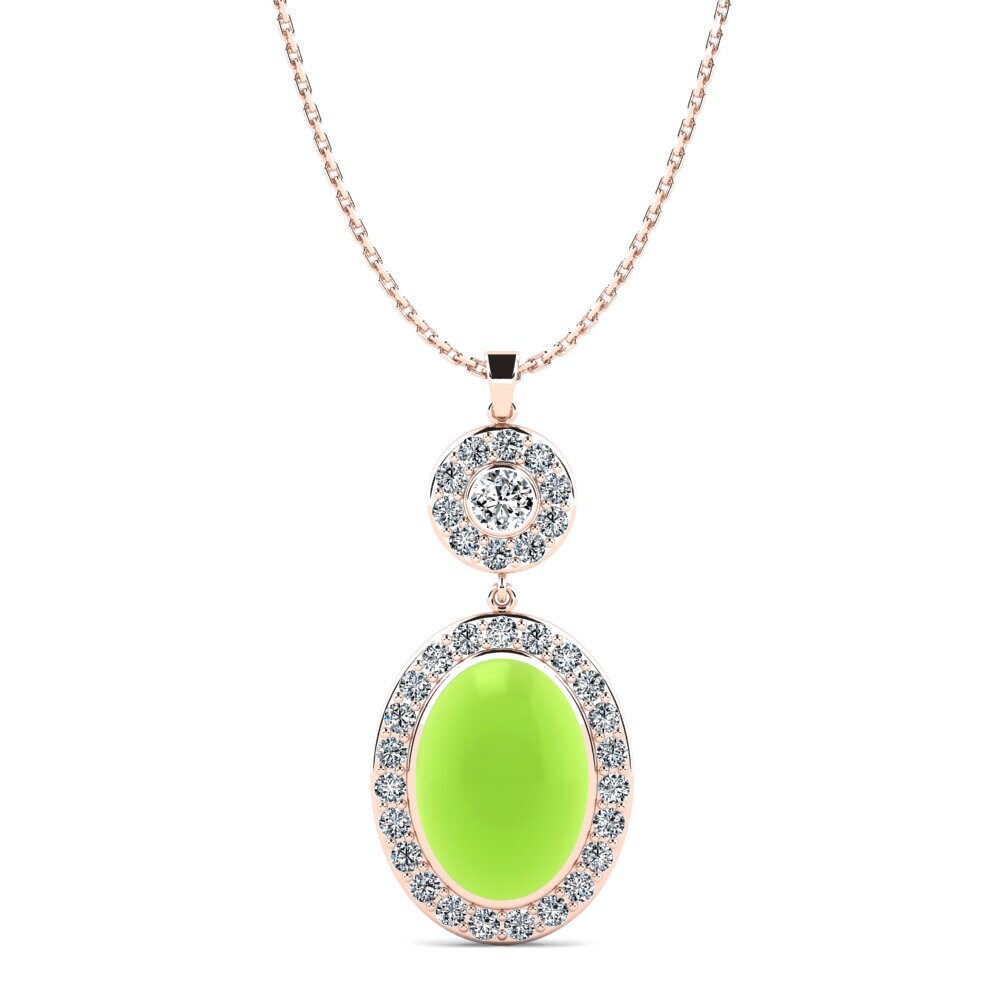 14k Oro Rosa Peridoto Cabujón Colgante de Mujer Suyil